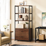 Tribesigns Rustic 4-Tier Bookcase with 2 Storage Drawers for Home Office Tribesigns