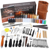 BUTUZE Leather Kit, Leather Tooling Kit, Practical Leather Working Tools with Leather Stamping Tools, Beveler, Groover, Stitching Punch Sewing Thread and Needles - Leather Roll Bag and Manual BUTUZE