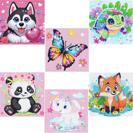6 Pack Small Diamond Painting Kits for Kids Beginners, 5D Gem Art by Number for Children Ages 6-8-12,Cute Animal Dog Fun DIY Dot Painting Set,Home Wall Decor 6x6 Inch 5DDIYART