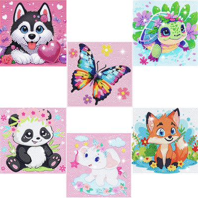 6 Pack Small Diamond Painting Kits for Kids Beginners, 5D Gem Art by Number for Children Ages 6-8-12,Cute Animal Dog Fun DIY Dot Painting Set,Home Wall Decor 6x6 Inch