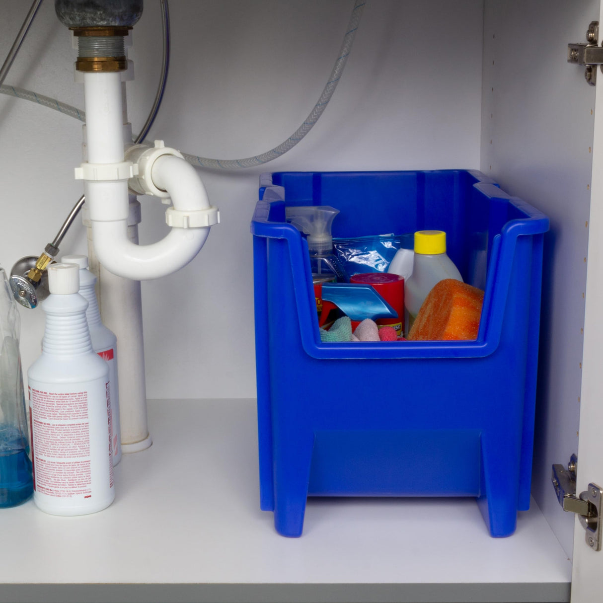 Akro-Mils 13014 Stak-N-Store Heavy Duty Stackable Open Front Plastic Storage Container Bin, (17-1/2-Inch x 11-Inch x 12-1/2-Inch), Blue, (4-Pack) Akro-Mils