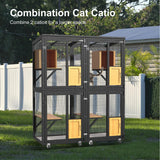 TIMHAKA Cat Catio Outdoor Enclosure, 4 Tiers Cat Playen Catio with Wheels, Resting Box, Sunshine Panel Waterproof Roof, Large Pet House Cage with Removable Wood Bottom and Easy Clean PVC Layer, Black TIMHAKA