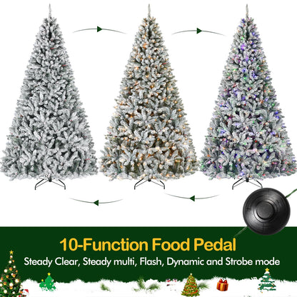 Hykolity 7.5 ft Prelit Snow Flocked Christmas Tree, Artificial Christmas Tree with Pine Cones and Berries, 450 Color Changing LED Lights, 1446 Branch Tips, Metal Stand and Hinged Branches, 10 Colors