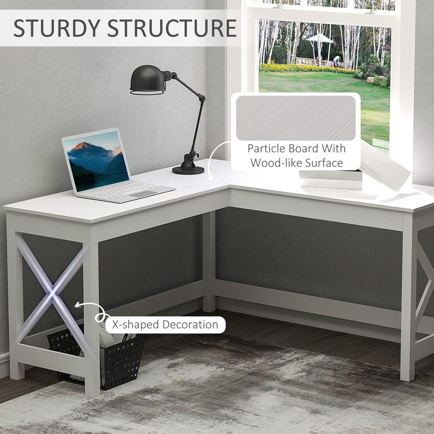 HOMCOM 57" L-Shaped Corner Desk, Computer Home Office Desk and Writing Table, White Wood Grain