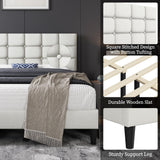Yaheetech Upholstered Bed Frame, Modern Full Bed Platform with Square Stitched&Button Tufting Headboard Height Adjustable, Wooden Slats Support, No Box Spring Needed, Full Size, Beige Yaheetech