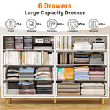 EnHomee 6 Drawer Dresser for Bedroom White Modern Dresser with LED Lights,Large TV Stand,Hallway,47.3" W x 39.4" H x 15.8" D, EnHomee