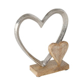 WHW Whole House Worlds Eternity Double Heart Figurine, Hand Cast Silver Aluminum, 8.75 Inches, Mango Wood Accents, Gallery Base WHW Whole House Worlds