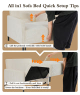 Corduroy Convertible Sofa Bed, 47" Loveseat Sleeper Sofa, Pull out Couch 618lbs Capacity, Modern Sleeper Couch Bed 2 Fluffy Pillows Included, Small Couches for Small Spaces/Apartment/Office, Beige Domusensus