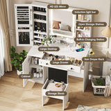 Makeup Vanity Desk with Mirror and Lights, White Vanity with Jewelry Storage Cabinet, Vanity Table Set with Chair and Large Drawer, Cabinets and Multi-Shelf, Charging Station, 3 Color Lighting Maupvit