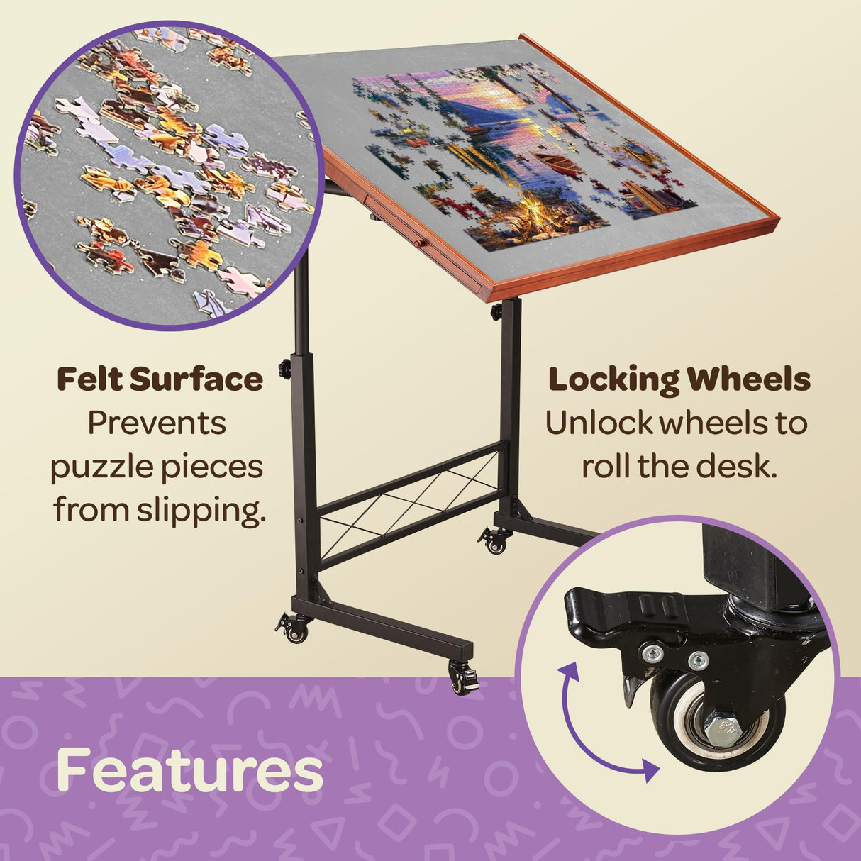 JoyBerri Jigsaw Puzzle Table/Rolling Puzzle Desk - 1500 Piece Puzzle Board with Bonus Puzzle/Portable Jigsaw Puzzle Tables with Drawers and Legs - Height Adjustable for Adults and Kids JOYBERRI