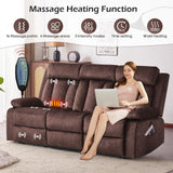 RIHEREFY Velvet Reclining Couch Set, Loveseat Recliner Sofa with Console, Cup Holder, USB & Type C, Massage & Heat, Modern Living Room Furniture, Brown, 82" W x 35.9" D x 42.5" H RIHEREFY