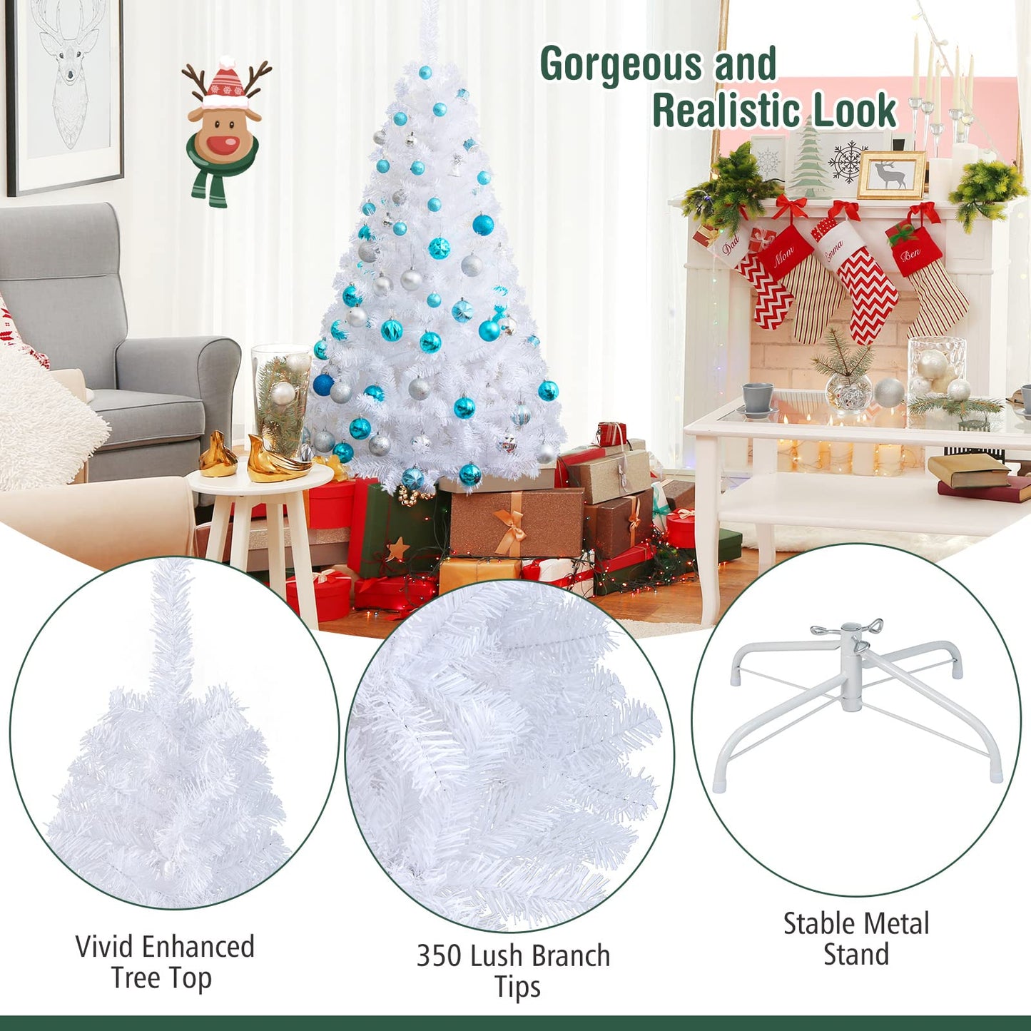 COSTWAY 5Ft-Artificial-PVC-Christmas-Tree-W-Stand-Holiday-Season-Indoor-Outdoor-White