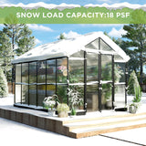 HOWE 8x12x7.5 FT Polycarbonate Greenhouse Double Swing Doors 4 Vents 5.2FT Added Wall Height, Walk-in Large Aluminum Greenhouse Sunroom Winter Greenhouse for Outdoors, Black HOWE
