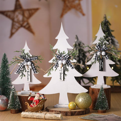 Geetery 3 Pcs Wooden Christmas Trees Table Decor Wood Tabletop Decors Retro Xmas Tree Table Topper Sign Christmas Tall Standing Rustic Wood Christmas Trees Centerpiece for Christmas Winter Holiday