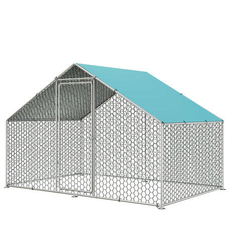 Sunny Heart Large Chicken Coop Run with Immersed Wire Mesh, Metal Chicken Coop for 6 Chickens Heavy Duty Chicken Run in for Yard with Waterproof Cover and Secure Lock(6.6'L x 9.8'W x 6.4'H) Sunny Heart
