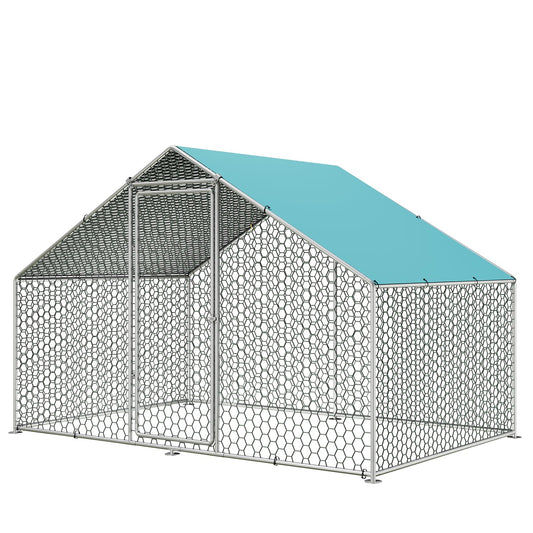 Sunny Heart Large Chicken Coop Run with Immersed Wire Mesh, Metal Chicken Coop for 6 Chickens Heavy Duty Chicken Run in for Yard with Waterproof Cover and Secure Lock(6.6'L x 9.8'W x 6.4'H)