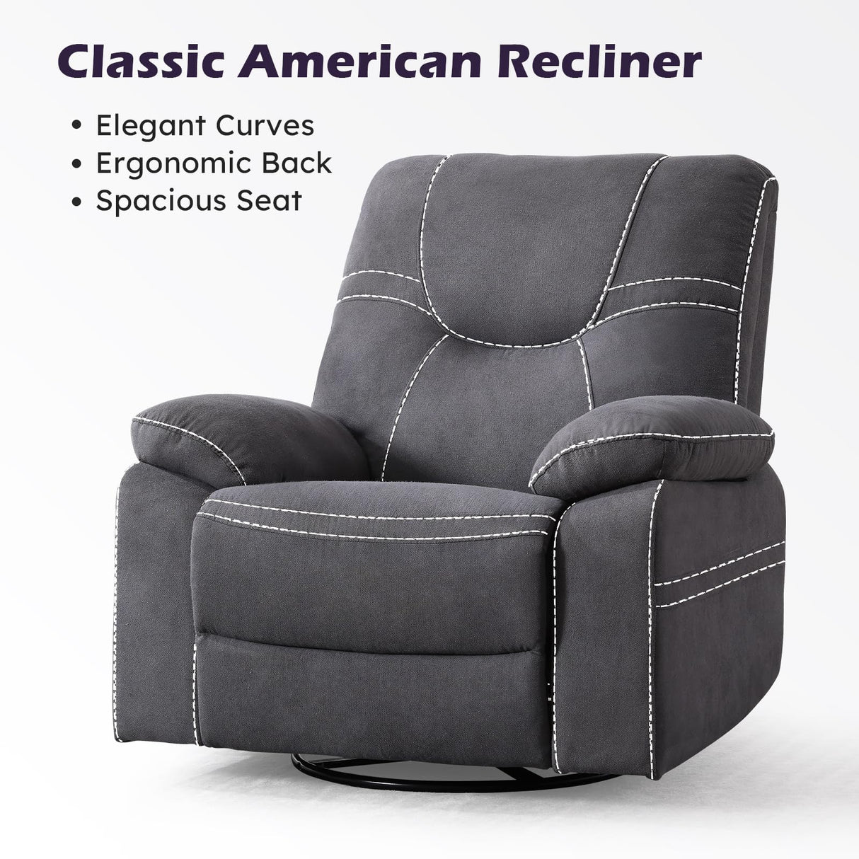 ANJ Oversized Swivel Rocker Recliner Chair for Adults, Manual Rocking Recliner Glider Recliner Nursery Chair Clearance with Decorative Stitching Soft Fabric Thick Cushion for Living Room Bedroom ANJ
