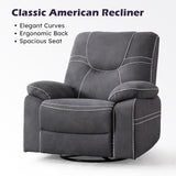ANJ Oversized Swivel Rocker Recliner Chair for Adults, Manual Rocking Recliner Glider Recliner Nursery Chair Clearance with Decorative Stitching Soft Fabric Thick Cushion for Living Room Bedroom ANJ