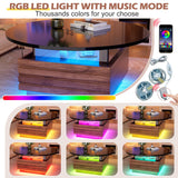 PAKASEPT 31.5" Black Round Coffee Table with LED Light, Modern LED Coffee Tables with 2 Sliding Drawers, Wood Center Table for Reception Home Dining Room PAKASEPT