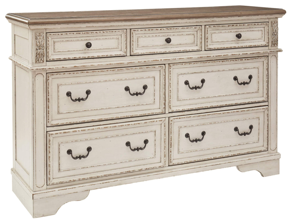 Signature Design by Ashley Realyn French Country 7 Drawer Two Tone Dresser, Chipped White Signature Design by Ashley