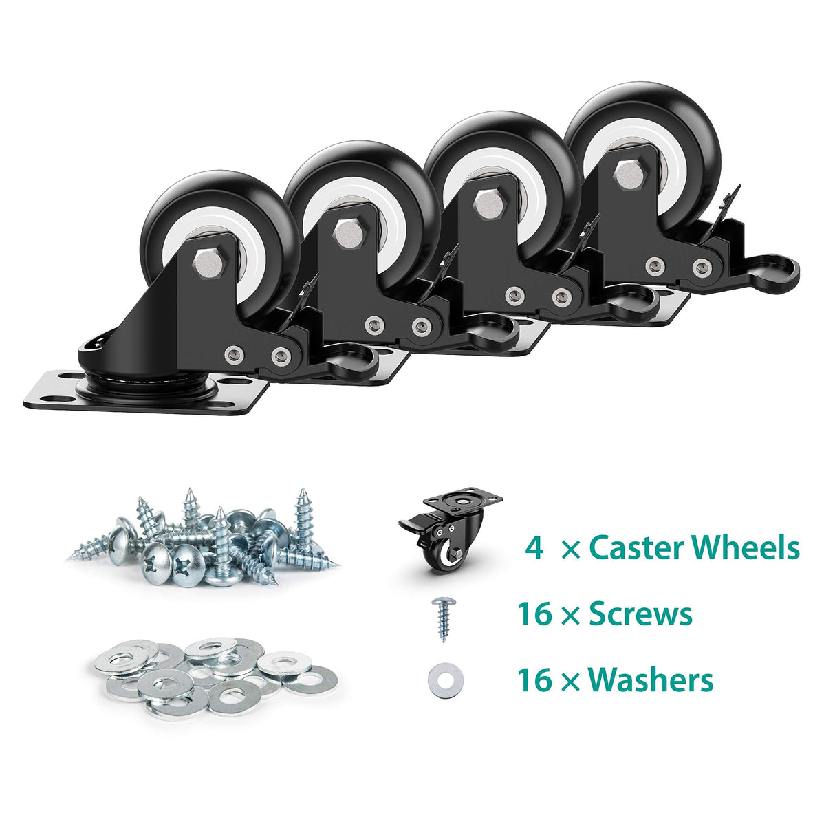 2 inch Caster Wheels Heavy Duty Swivel Casters with Safety Brake Total Capacity 600lbs (Set of 4) Good for Industrial or Furniture HOLKIE