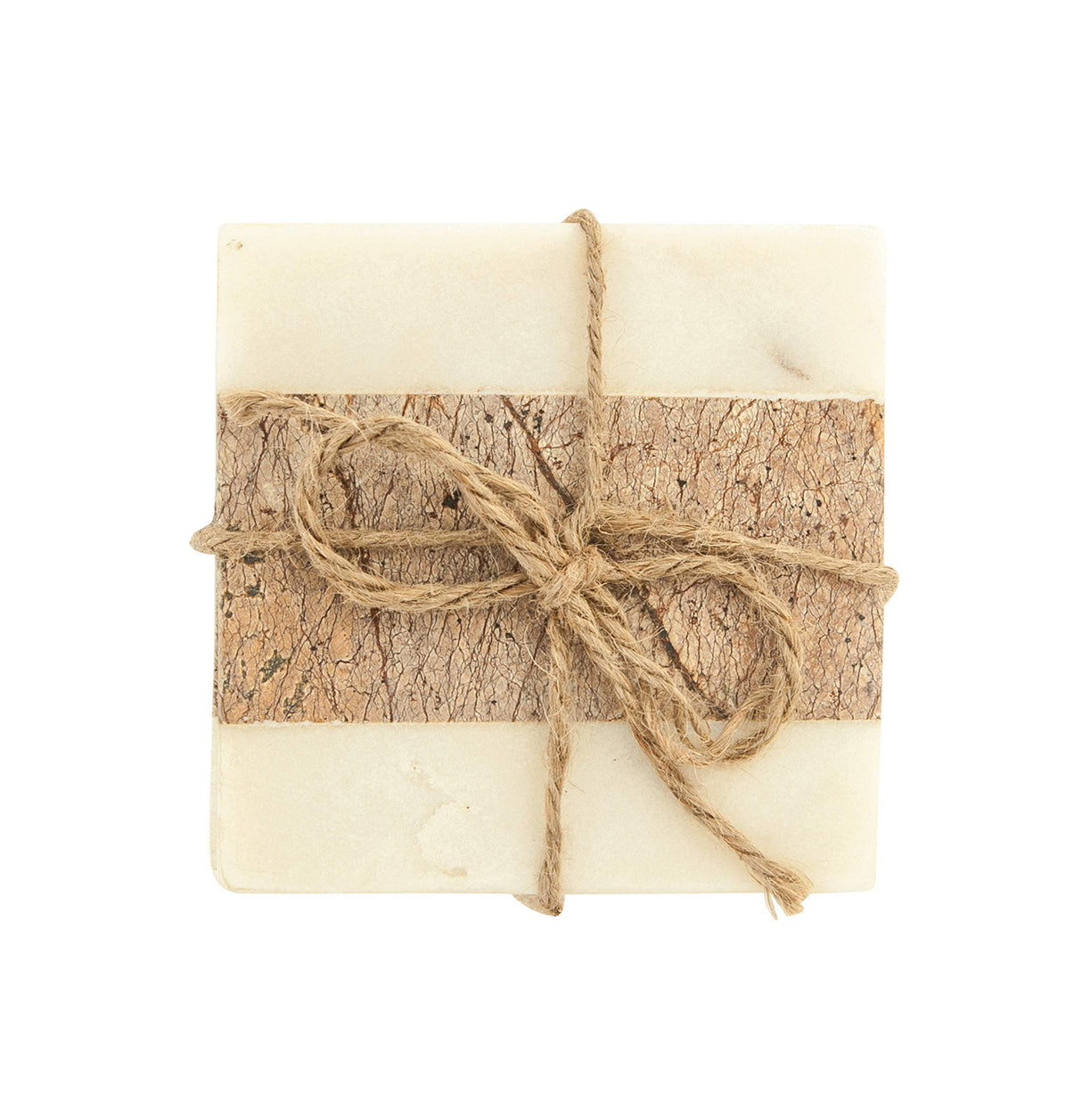 Creative Co-Op Square Marble Coasters with Jute String (Set of 4 Pieces) Glasses and Bar Tools, Brown, 4 Count Creative Co-Op