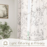 Floral Linen Curtains 108 inch Length for Living Room Black and Cream Patterned Curtains Sketch Print Burlap Textured Rustic Farmhouse Country Curtains Shabby Chic Extra Long Floral Drapes 9 FT Meikelor