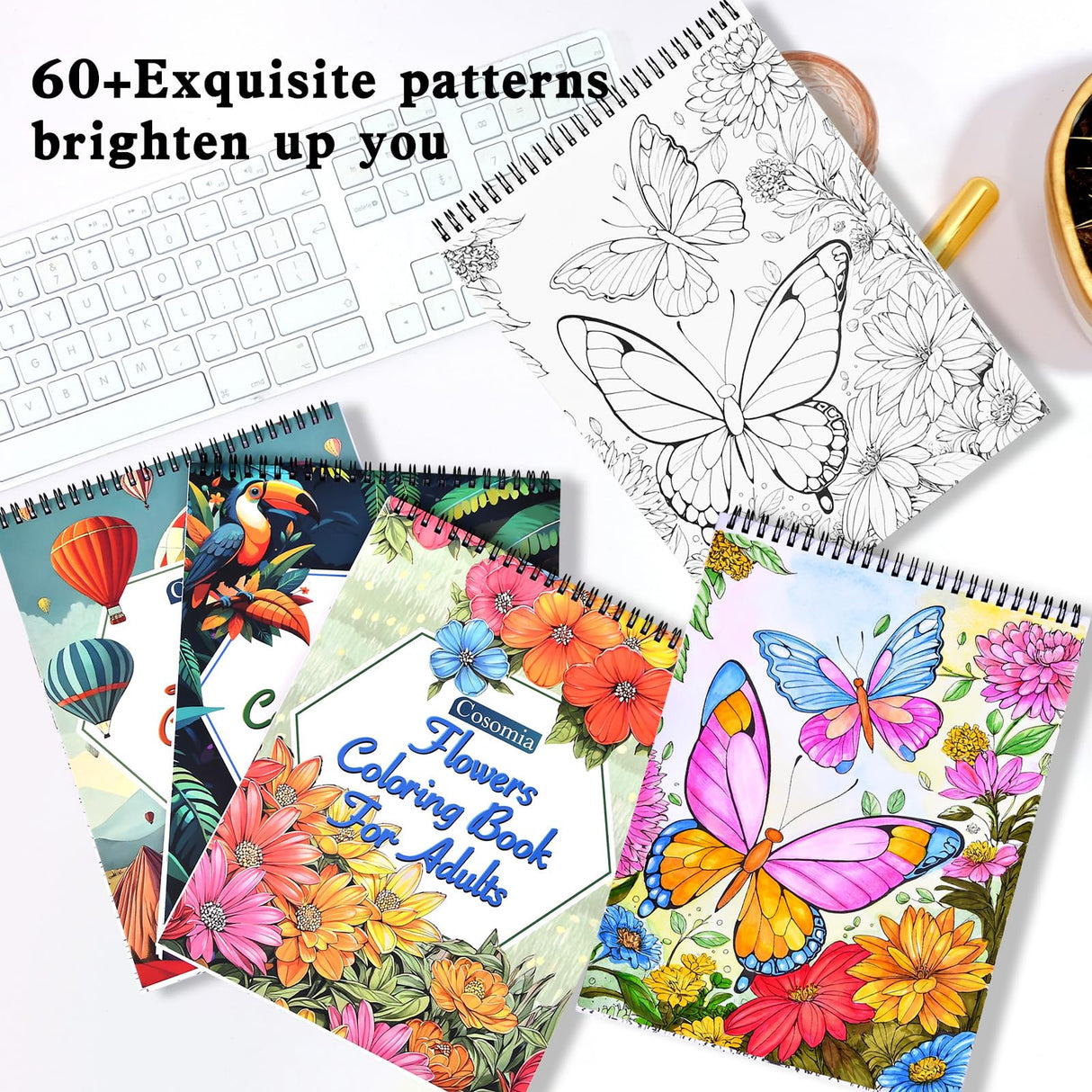 Cosomia Adult Coloring Books Set, 3 Fun Coloring Books for Adult Relaxation, 60 Pages of Flowers Nature Landscapes Animals, Brain Game for Adults Cosomia