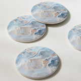 Hoomey Set of 6 Abstract Blue Marble Coasters with Holder, Absorbent Ceramic Coasters for Drinks, Coasters with Cork Backing for Table Protection, Housewarming Gifts for New Home Hoomey