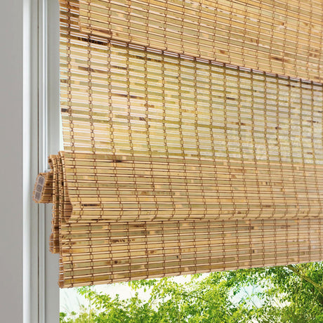 LANTIME Cordless Wood Window Blinds, Bamboo Sheer Light Filtering Woven Roman Shades, Tiger Wood, 35" W X 64" H LANTIME
