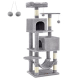 Feandrea Cat Tree, 61-Inch Cat Tower for Indoor Cats, Plush Multi-Level Cat Condo with 5 Scratching Posts, 2 Perches, 2 Caves, Hammock, 2 Pompoms, Light Gray UPCT192W01 Feandrea