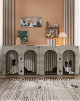 Hzuaneri 88.4" Dog Crate Furniture for 2 Dogs, Heavy Duty Indoor Dog Kennel TV Stand, XXL Wooden Dog Cage with Divider for Medium Large Dogs, End Table Dog Crate with Cushion, Greige Black DFC84005BV1 Hzuaneri