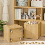 FINETONES Toy Storage Organizer, Large Toy Organizers and Storage with 4 Movable Drawers and 7 Storage Cubbies, Toy Chest Shelf Kids Bookshelf with Hidden Wheels, Natural FINETONES