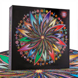 Bgraamiens Puzzle-Blooming Flowers-1000 Pieces Creative Geometric Round Blue Board Colorful Mandala Jigsaw Puzzle Bgraamiens