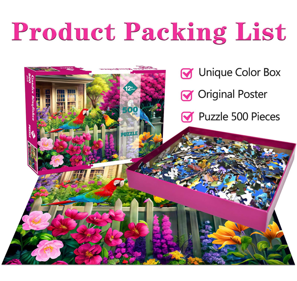 500 Piece Jigsaw Puzzle for Adults -Flowers & Birds Jigsaw Puzzles 500 Pieces Puzzles for Adults-Finished Size 19.3" x 13.7" HUADADA