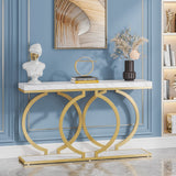 Tribesigns Gold Console Table, 55 inch Faux Marble Entryway Table Narrow Long Sofa Table, Modern Accent Table for Living Room, Entrance Table Geometric Metal Frame, White and Gold Tribesigns