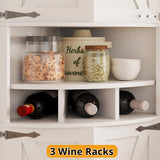 IRONCK Tall Corner Cabinet with 3 Wine Racks, Farmhouse Storage Cabinet with 4 Doors and Adjustable Shelves, Barn Door Design, Corner Bar Cabinet for Living Room, Kitchen, Laundry Room White IRONCK
