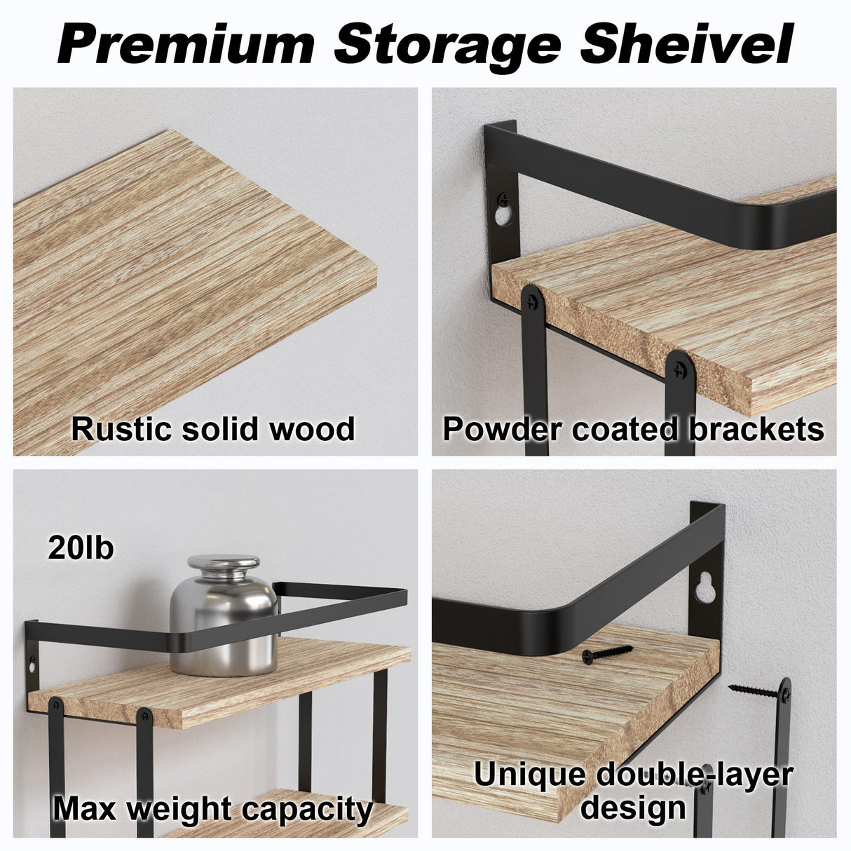 RICHER HOUSE Dual-Level Guardrail Floating Shelves, Rustic Wood Shelf Wall Mounted, Over Toilet Paper Storage Shelf for Bathroom Wall Decor, Bathroom Organizers and Kitchen Storage - Rustic Wood RICHER HOUSE