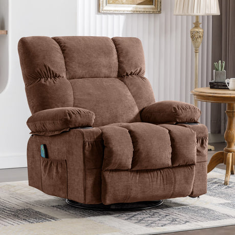 Soft Fabric Recliner Chair With Heat and Massage - Oversized Manual Rocking Recliner for Adults - Big and Tall With 2 Cup Holders for Living Room Fantasylab