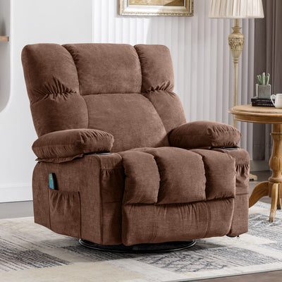 Soft Fabric Recliner Chair With Heat and Massage - Oversized Manual Rocking Recliner for Adults - Big and Tall With 2 Cup Holders for Living Room