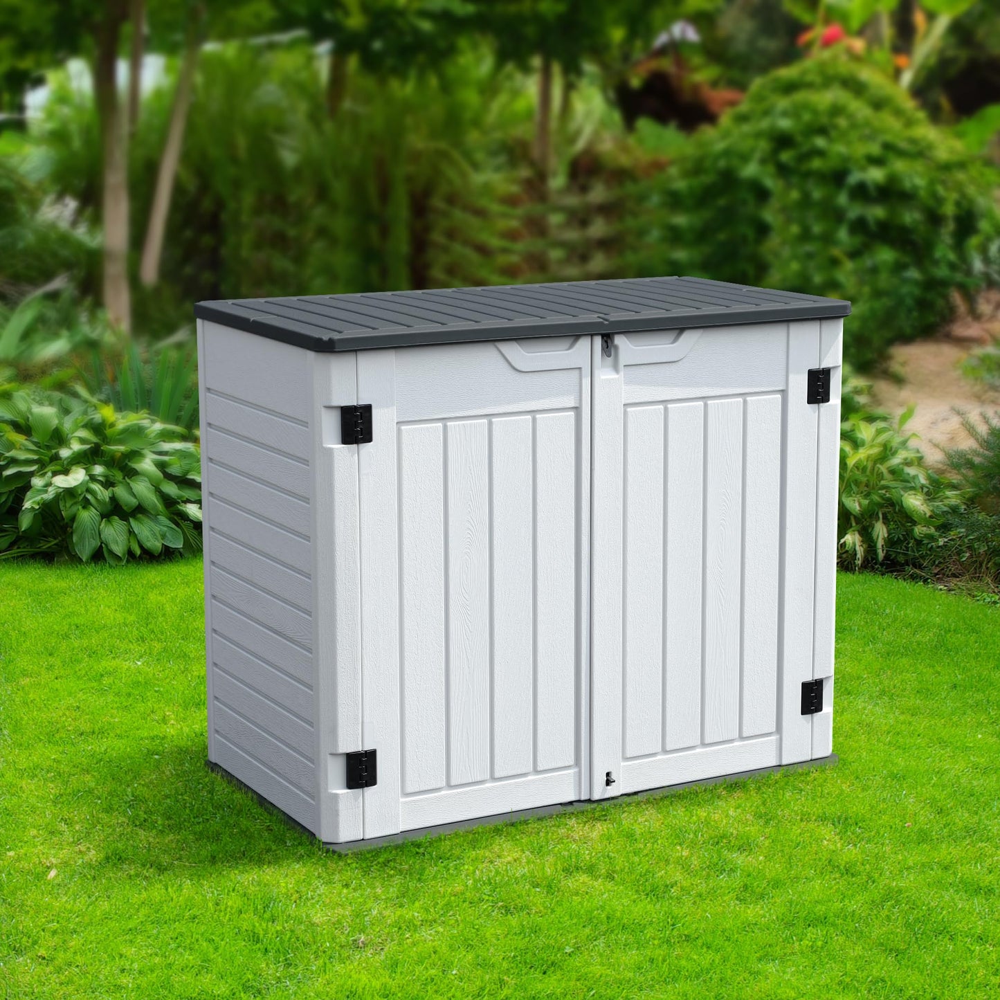 YITAHOME Outdoor Resin Storage Sheds, 39 in Height Lockable Waterproof Horizontal Shed w/o Shelf，Easy to Assemble Shed Storage for Garden Tools, Light Gray - WoodArtSupply