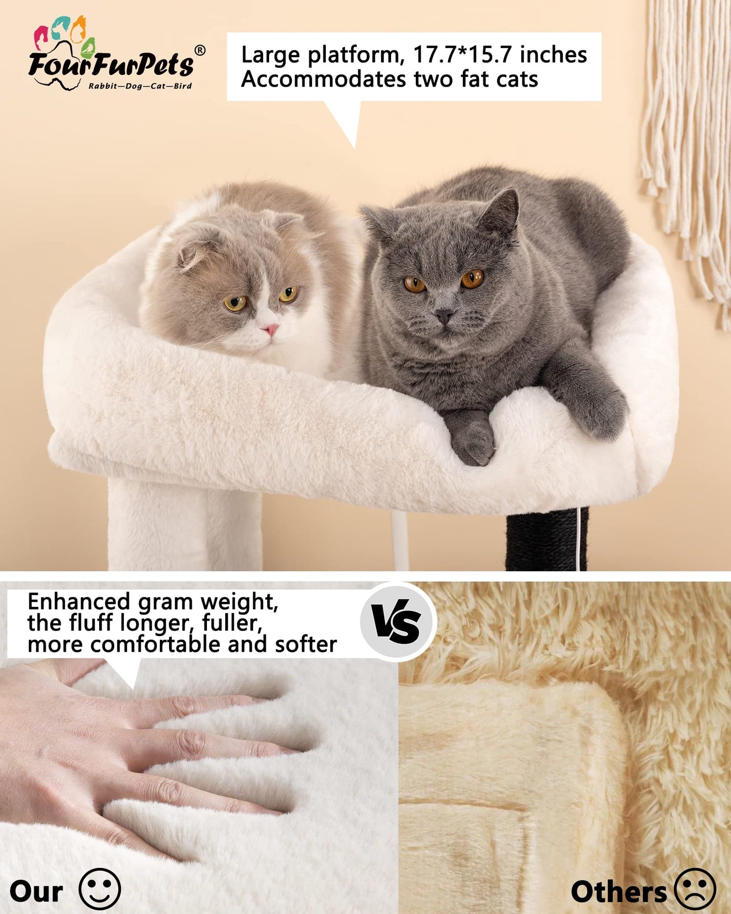 Fourfurpets Multipurpose Litter Box Enclosure with Cat Tree, Acrylic Doors and Windows, with Large Platform, Cat House, Full Sisal Posts, Removable Washable Cushion, Rustic Brown