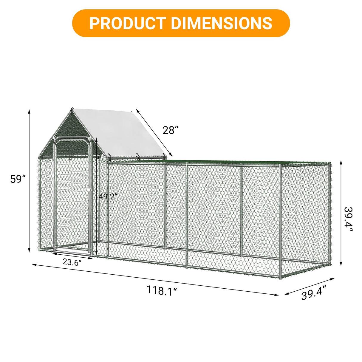 Large Metal Chicken Coop, Chicken Run with Cover, Walk-in Poultry Cage for Yard Outdoor Duck Rabbit Cage Hipicute