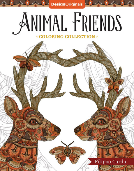 Animal Friends (Filippo Cardu Coloring Collection) (Design Originals) Adult Coloring Book with 32 Intricate Designs including Wolves, Birds, Fish, Butterflies, Penguins, Owls, Cats, Dogs, and More Design Originals