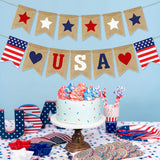 USA Banner Burlap 4th of July Decorations Rustic Patriotic Banner Red White Blue Stars Bunting Garland for President Day 4th of July Party Supplies 4th of July Patriotic Outdoor Indoor hanging Decor Partyprops