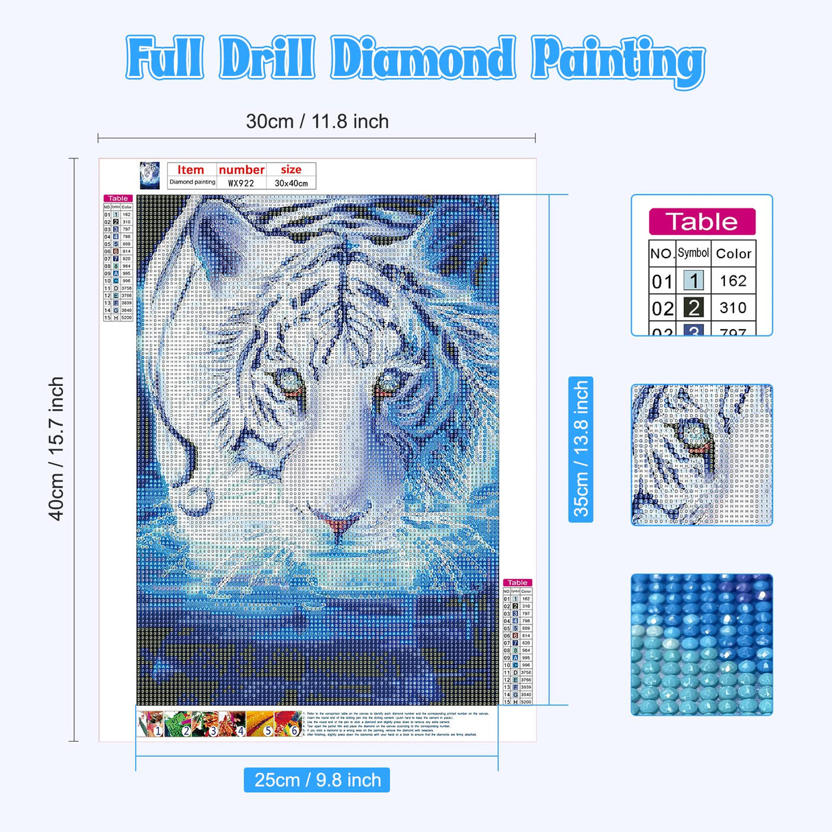 NAIMOER Tiger Diamond Art Kits for Adults, Full Drill 5d Diamond Art Animals Diamond Art Kits Gem Art Painting Rhinestone for Home Wall Art Decor 30x40 cm NAIMOER