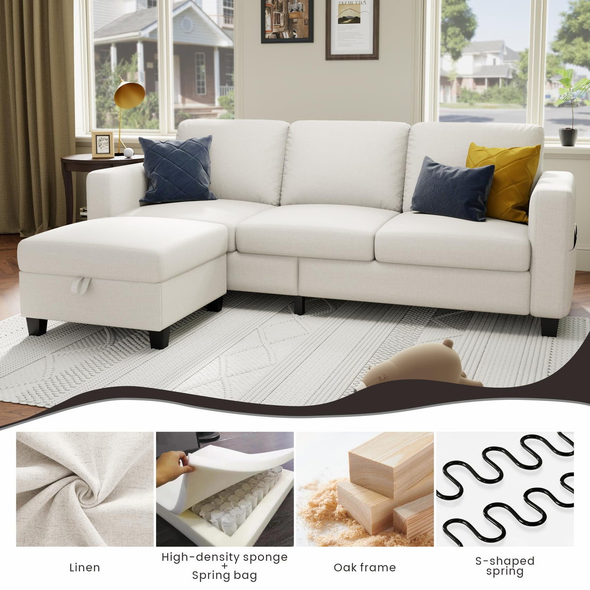 Youmumeub 79''Sectional Couch Couches for Living Room - L-Shaped 4-Seater Deep Sectional Sofa,Removable Covers,Suitable for The Living Room, Apartment or Office-Beige Youmumeub