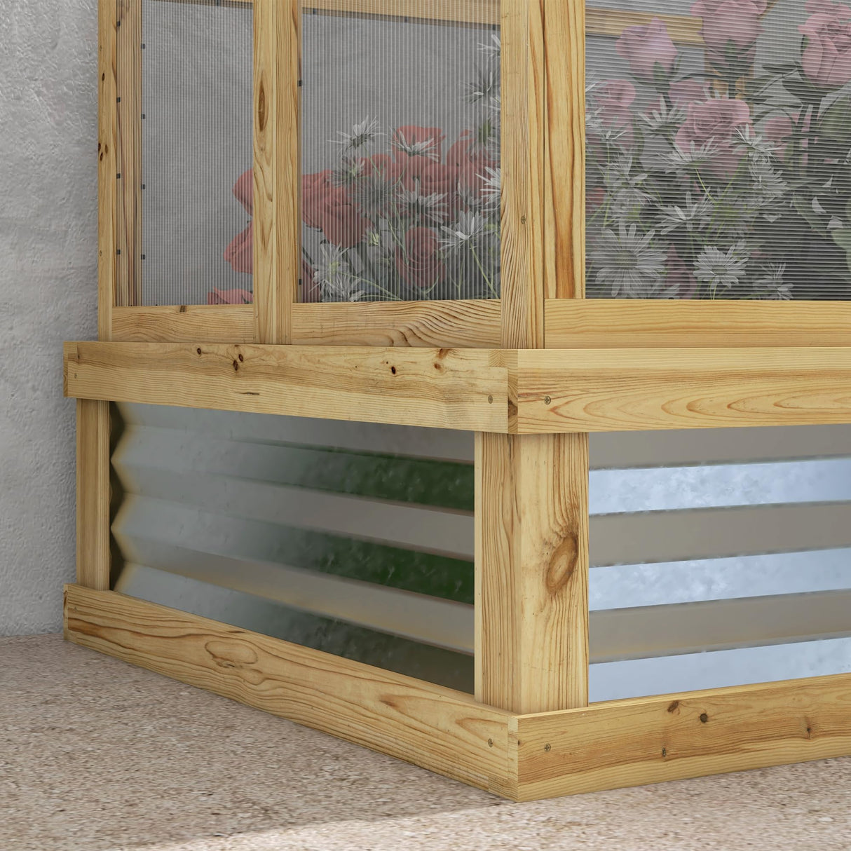 Outsunny Raised Garden Bed with Polycarbonate Greenhouse, Wooden Cold Frame Greenhouse, Garden Flower Planter Protection, Peak Roof, 35.5" x 31.5" x 36", Natural Outsunny