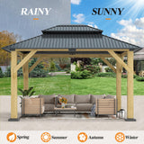 GARTOO 10’x 12’ Outdoor Wood Gazebo - Patio Hardtop Gazebo Permanent Wooden Pavilion with Galvanized Steel Double Roof, Cedar Wooden Gazebos for Garden, Lawn, Poolside, Backyard Deck GARTOO