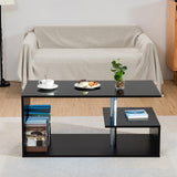 HOMMPA LED Coffee Tables for Living Room Modern Black Coffee Table with 3 Tiers Open Storage Shelf High Gloss Center Table Sofa Tea Table with LED Lights for Home Office Furniture Black HOMMPA